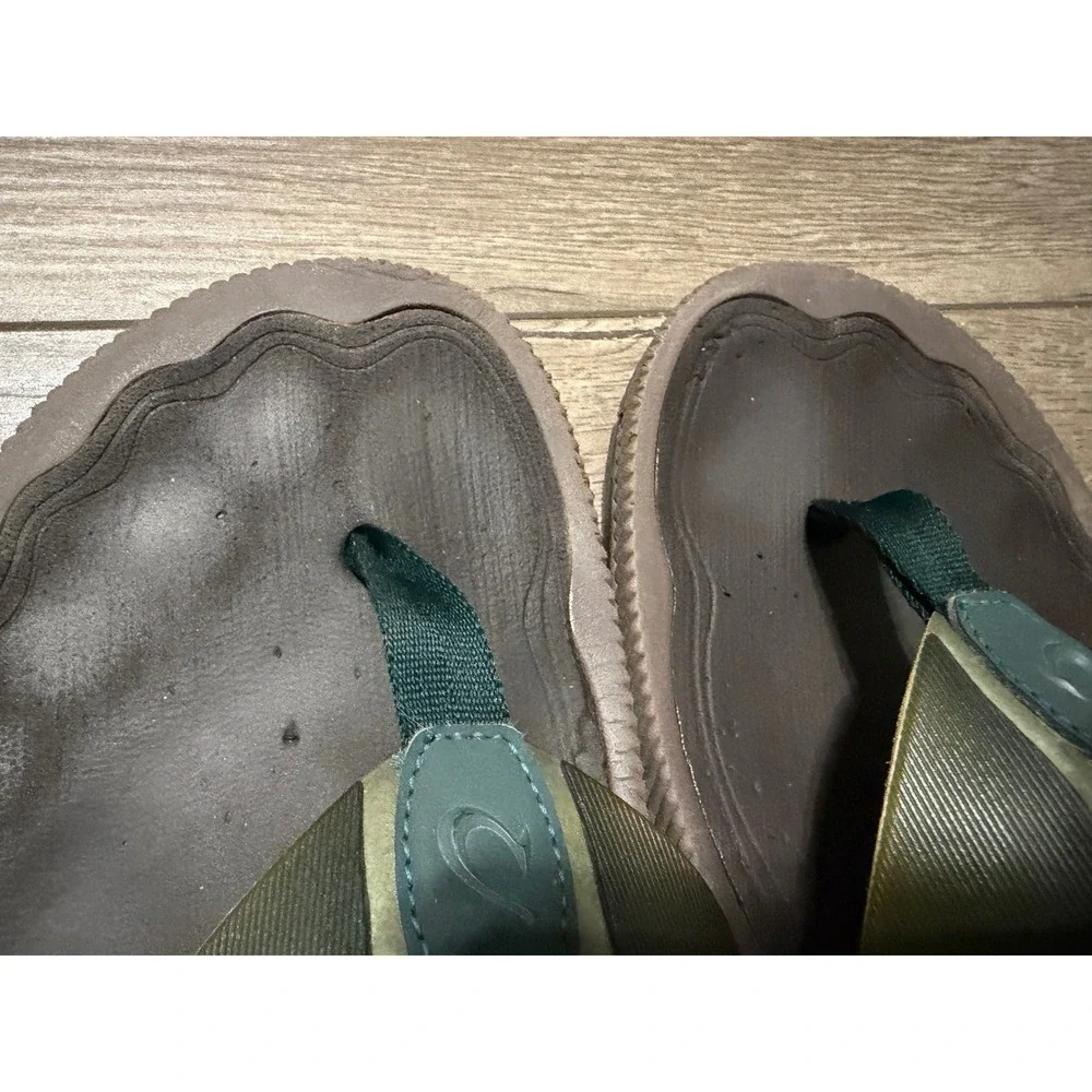 OluKai Welo Men 12 Flip Flop Sandals Brown Green Thong 10436-GY63 US M 12 EUR 45